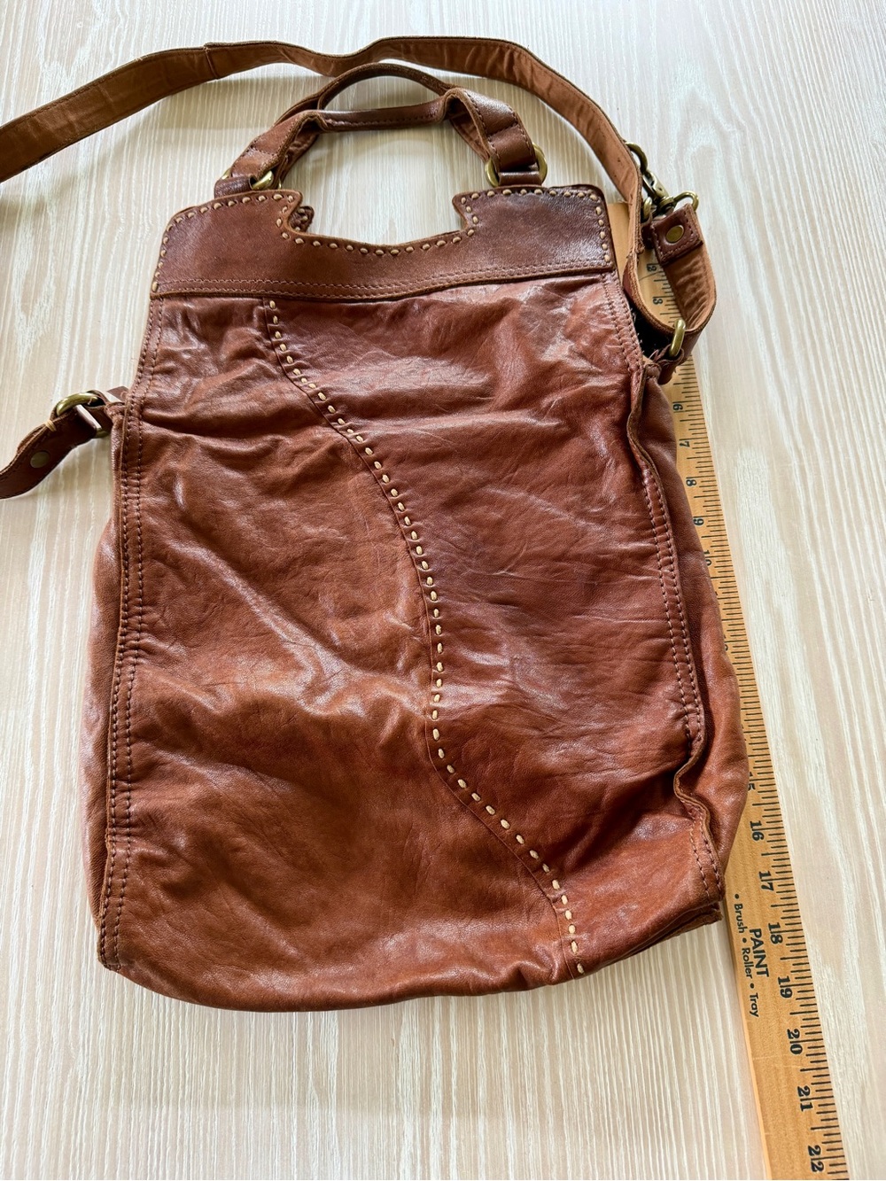 Lucky Brand Abbey Road Brown Leather Crossbody Tote - Distressed Finish - Picture 2 of 14